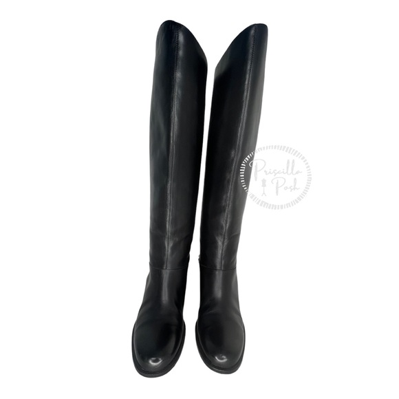 SOLD Christian Louboutin Black Leather Knee High Silver Chain Riding Boots 37 - Picture 4 of 16